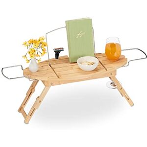 Relaxdays Bath Tray, Bamboo & Metal, Extends from 69-90 cm, Caddy with Legs, Book Support & Wine Glass Holder, Natural Relaxdays Bath Tray, Bamboo & Metal, Extends from 69-90 cm, Caddy with Legs, Book Support & Wine Glass Holder, Natural