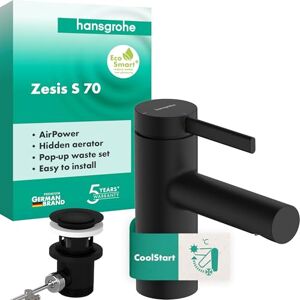 Hansgrohe Zesis S Bathroom tap with Metal pop-up Waste Set, Energy-Saving (CoolStart), Bathroom Sink tap with spout Height 74 mm, Basin Mixer tap Water-Saving (EcoSmart+), matt Black, 74714670 Hansgrohe Zesis S Bathroom tap with Metal pop-up Waste Set, Energy-Saving (CoolStart), Bathroom Sink tap with spout Height 74 mm, Basin Mixer tap Water-Saving (EcoSmart+), matt Black, 74714670