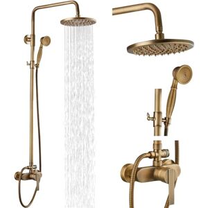 Airuida Antique Brass Exposed Pipe Shower System Single Handle 8 Inch Rainfall Shower Head Solid Copper Diverter Adjustable Shower Head Bar Modern Dual Functions Shower Faucet Combo Unit Set Airuida Antique Brass Exposed Pipe Shower System Single Handle 8 Inch Rainfall Shower Head Solid Copper Diverter Adjustable Shower Head Bar Modern Dual Functions Shower Faucet Combo Unit Set