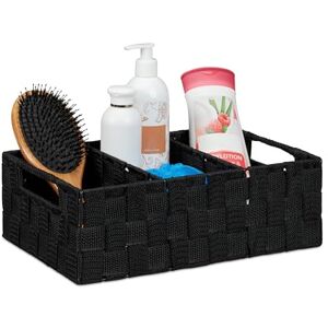 Relaxdays Storage Basket with Compartments, Bathroom Cosmetics Bin, Box, Handles, HWD: 10x32x21 cm, Black Relaxdays Storage Basket with Compartments, Bathroom Cosmetics Bin, Box, Handles, HWD: 10x32x21 cm, Black
