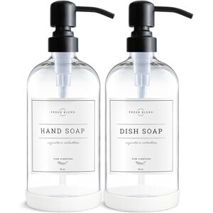 Vine Creations Clear Glass Soap Dispenser, 2 Pack Kitchen Soap Dispenser Set with Stainless Steel Pump, 16 oz Dish Soap and Hand Soap Dispensers for Bathroom with Waterproof Labels Vine Creations Clear Glass Soap Dispenser, 2 Pack Kitchen Soap Dispenser Set with Stainless Steel Pump, 16 oz Dish Soap and Hand Soap Dispensers for Bathroom with Waterproof Labels