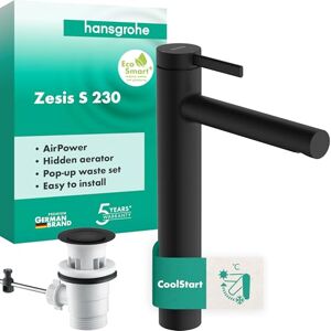 Hansgrohe Zesis S Bathroom tap with pop-up Waste Set, Energy-Saving (CoolStart), Bathroom Sink tap with spout Height 230 mm, Basin Mixer tap Water-Saving (EcoSmart+), matt Black, 74730670 Hansgrohe Zesis S Bathroom tap with pop-up Waste Set, Energy-Saving (CoolStart), Bathroom Sink tap with spout Height 230 mm, Basin Mixer tap Water-Saving (EcoSmart+), matt Black, 74730670