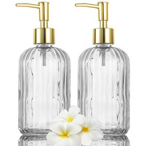 HIYAA Glass Soap, Versatile 14 Oz Dripless Pump Bottle, Refillable Liquid Hand Jar Dispenser for Bathroom, Countertop, Kitchen, Laundry Room (Clear, 2 Pack) HIYAA Glass Soap, Versatile 14 Oz Dripless Pump Bottle, Refillable Liquid Hand Jar Dispenser for Bathroom, Countertop, Kitchen, Laundry Room (Clear, 2 Pack)