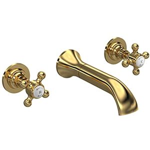 Hudson Reed BC817HX Topaz Traditional Bathroom 3 Hole Wall Mounted Basin Mixer Tap with Crosshead Handles and Hexagonal Collars, 55mm x 55mm, Brushed Brass Hudson Reed BC817HX Topaz Traditional Bathroom 3 Hole Wall Mounted Basin Mixer Tap with Crosshead Handles and Hexagonal Collars, 55mm x 55mm, Brushed Brass