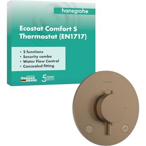 Hansgrohe Ecostat Comfort S Thermostat Concealed with Security Combination, Thermostatic Mixer with Safety Stop at 40 °C, Thermostat Round, Mixer tap for 2 Functions, Brushed Bronze, 33718140 Hansgrohe Ecostat Comfort S Thermostat Concealed with Security Combination, Thermostatic Mixer with Safety Stop at 40 °C, Thermostat Round, Mixer tap for 2 Functions, Brushed Bronze, 33718140