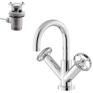 Hudson Reed TIW315 Revolution ǀ Modern Bathroom Industrial Inspired Mono Basin Mixer Tap with Two Round Handles, Swivel Spout and Pop-Up Waste, 217mm x 230mm, Chrome Hudson Reed TIW315 Revolution ǀ Modern Bathroom Industrial Inspired Mono Basin Mixer Tap with Two Round Handles, Swivel Spout and Pop-Up Waste, 217mm x 230mm, Chrome