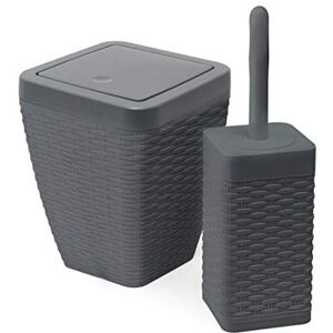 Addis Faux Rattan Square Bathroom Set Includes Swing Bin & Toilet Set Brush, Calico Linen Faux Leather Plastic, Charcoal Addis Faux Rattan Square Bathroom Set Includes Swing Bin & Toilet Set Brush, Calico Linen Faux Leather Plastic, Charcoal