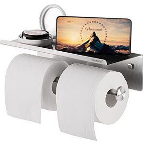 YUMORE Toilet Paper Holder, SUS 304 Stainless Steel Modern Double Roll Tissue Holder with Phone Shelf, Rustproof and Bathroom Washroom Tissue Roll Holder with Stuff Shelf, Brushed Finish YUMORE Toilet Paper Holder, SUS 304 Stainless Steel Modern Double Roll Tissue Holder with Phone Shelf, Rustproof and Bathroom Washroom Tissue Roll Holder with Stuff Shelf, Brushed Finish
