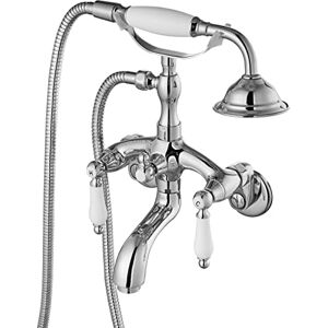 gotonovo Polish Chrome Clawfoot Tub Faucet Wall Mount Hand Held Shower Bathtub Faucet Set Double Cross Handle with 3-3/8 Inch Center with Adapter Adjustable Swing Arms gotonovo Polish Chrome Clawfoot Tub Faucet Wall Mount Hand Held Shower Bathtub Faucet Set Double Cross Handle with 3-3/8 Inch Center with Adapter Adjustable Swing Arms