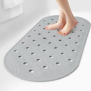 SelfSuite Rubber Bathtub Mat Shower Mat Non-Slip, 31x14 Inch, Bath Tub Floor Mat with Suction Cups and Drainage Holes, Grey SelfSuite Rubber Bathtub Mat Shower Mat Non-Slip, 31x14 Inch, Bath Tub Floor Mat with Suction Cups and Drainage Holes, Grey