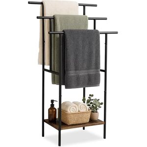 Relaxdays standing towel rack, shelf, 3 bars, HWD: 100 x 68 x 30 cm, industrial, brown/black Relaxdays standing towel rack, shelf, 3 bars, HWD: 100 x 68 x 30 cm, industrial, brown/black