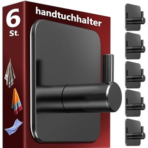 Menz Towel Holder Without Drilling, Pack of 6 Black Adhesive Hooks Extra Strong, Rustproof, Ideal as Towel Rail for Bathroom and Kitchen Premium Self-Adhesive Hooks with Sticky Pads Menz Towel Holder Without Drilling, Pack of 6 Black Adhesive Hooks Extra Strong, Rustproof, Ideal as Towel Rail for Bathroom and Kitchen Premium Self-Adhesive Hooks with Sticky Pads