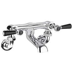 Hudson Reed Old London BC403HLWM Topaz Traditional Bathroom Wall Mounted Bath Filler with Lever Handles and Hexagonal Collars, 142mm x 338mm, Chrome/Black Hudson Reed Old London BC403HLWM Topaz Traditional Bathroom Wall Mounted Bath Filler with Lever Handles and Hexagonal Collars, 142mm x 338mm, Chrome/Black