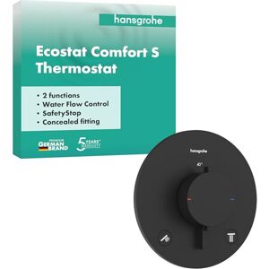 Hansgrohe Ecostat Comfort S Thermostat Concealed, Thermostatic Mixer with Safety Stop at 40 °C, Thermostat Round, Mixer tap for 2 Functions, matt Black, 33715670 Hansgrohe Ecostat Comfort S Thermostat Concealed, Thermostatic Mixer with Safety Stop at 40 °C, Thermostat Round, Mixer tap for 2 Functions, matt Black, 33715670