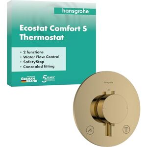 Hansgrohe Ecostat Comfort S Thermostat Concealed, Thermostatic Mixer with Safety Stop at 40 °C, Thermostat Round, Mixer tap for 2 Functions, Polished Gold Optic, 33715990 Hansgrohe Ecostat Comfort S Thermostat Concealed, Thermostatic Mixer with Safety Stop at 40 °C, Thermostat Round, Mixer tap for 2 Functions, Polished Gold Optic, 33715990