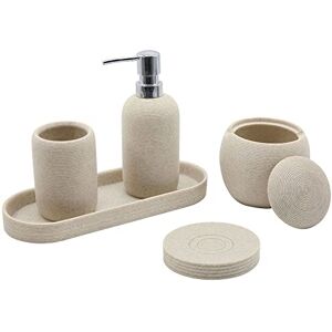 AKSIPO Beige Resin Bathroom Accessory Set, 5 Pcs Bathroom Accessories Set with Lotion Dispenser,Soap Dish,Toothbrush Holder,Vanity Tray,Qtip Holder Dispenser, Modern Bathroom Decor and Housewarming Gift Set AKSIPO Beige Resin Bathroom Accessory Set, 5 Pcs Bathroom Accessories Set with Lotion Dispenser,Soap Dish,Toothbrush Holder,Vanity Tray,Qtip Holder Dispenser, Modern Bathroom Decor and Housewarming Gift Set
