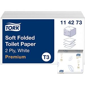 Tork 114273 Soft Folded Toilet Paper Premium T3 / Soft 3-Ply Toilet Tissue Suitable for T3 Folded Toilet System / 30 x Packs of 252 Sheets Tork 114273 Soft Folded Toilet Paper Premium T3 / Soft 3-Ply Toilet Tissue Suitable for T3 Folded Toilet System / 30 x Packs of 252 Sheets