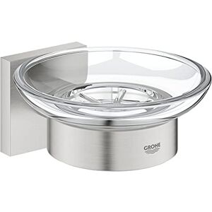 Grohe Start Cube Soap Dish with Holder (Material: Glass and Metal, Wall Mounted, Concealed Fastening, with Screws and Dowels), Size 125 mm, Easy to Fit with QuickGlue, Stainless Steel, 41096DC0 Grohe Start Cube Soap Dish with Holder (Material: Glass and Metal, Wall Mounted, Concealed Fastening, with Screws and Dowels), Size 125 mm, Easy to Fit with QuickGlue, Stainless Steel, 41096DC0