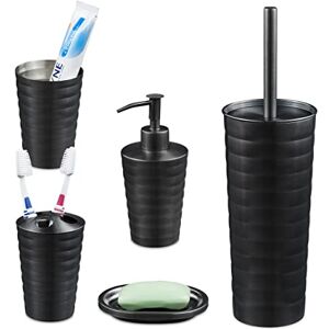 Relaxdays 5-Piece Bathroom Accessory, Brushed Stainless Steel, Complete Toilet Set, Modern Design, Anthracite, 5-TLG Relaxdays 5-Piece Bathroom Accessory, Brushed Stainless Steel, Complete Toilet Set, Modern Design, Anthracite, 5-TLG