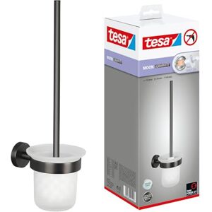 tesa UK tesa MOON WC set with holder & toilet brush in brushed graphite, with satin glass self-adhesive, made of PVD-coated metal drill-free, incl. adhesive solution 379 mm x 112 mm x 145 mm tesa UK tesa MOON WC set with holder & toilet brush in brushed graphite, with satin glass self-adhesive, made of PVD-coated metal drill-free, incl. adhesive solution 379 mm x 112 mm x 145 mm