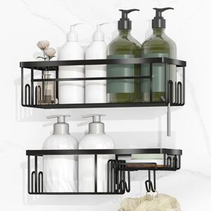 Alyvisun 2 Pack Large Capacity Shower Caddy with Strong Adhesive & Load Bearing, Stainless Steel Bathroom Shelves with Soap Holder and Hooks, Rustproof Shower Storage Caddy No Drilling Alyvisun 2 Pack Large Capacity Shower Caddy with Strong Adhesive & Load Bearing, Stainless Steel Bathroom Shelves with Soap Holder and Hooks, Rustproof Shower Storage Caddy No Drilling