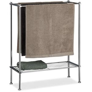 Relaxdays Chrome Holder, 3 Rails, With Shelf, Towel Rack, Sturdy & Stainless, HWD: 79x64x26 cm, Silver, Iron Relaxdays Chrome Holder, 3 Rails, With Shelf, Towel Rack, Sturdy & Stainless, HWD: 79x64x26 cm, Silver, Iron