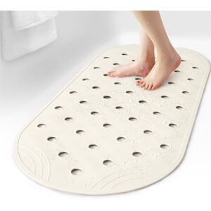 SelfSuite Rubber Bathtub Mat Shower Mat Non-Slip, 31x14 Inch, Bath Tub Floor Mat with Suction Cups and Drainage Holes, Ivory White SelfSuite Rubber Bathtub Mat Shower Mat Non-Slip, 31x14 Inch, Bath Tub Floor Mat with Suction Cups and Drainage Holes, Ivory White
