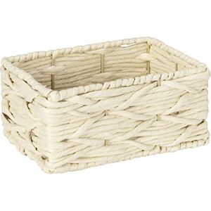 WENKO Vabriano bathroom box, small paper mesh storage basket, for bathroom and office storage, 19 x 9 x 14 cm, trendy boho style, beige WENKO Vabriano bathroom box, small paper mesh storage basket, for bathroom and office storage, 19 x 9 x 14 cm, trendy boho style, beige