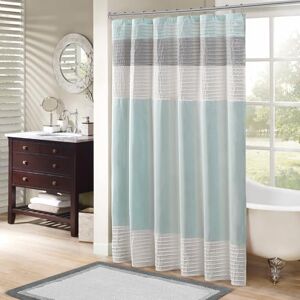 Madison Park Bathroom Shower Faux Silk Pieced Striped Modern Microfiber Bath Curtains, Polyester, Aqua, 72" W x 72" L (Pack of 1) Madison Park Bathroom Shower Faux Silk Pieced Striped Modern Microfiber Bath Curtains, Polyester, Aqua, 72" W x 72" L (Pack of 1)