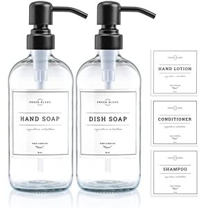 Vine Creations Clear Glass Soap Dispenser Set, 2 Pack with Stainless Steel Pump, 16 oz Hand & Dish Soap Dispenser for Kitchen & Bathroom Vine Creations Clear Glass Soap Dispenser Set, 2 Pack with Stainless Steel Pump, 16 oz Hand & Dish Soap Dispenser for Kitchen & Bathroom