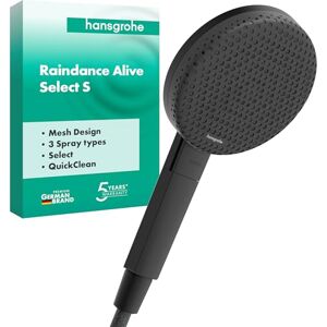 Hansgrohe Raindance Alive Select S Shower Head, Hand Shower Round (125 mm) with 3 Sprays (incl. PowderRain), with Anti-limescale Function, matt Black, 24500670 Hansgrohe Raindance Alive Select S Shower Head, Hand Shower Round (125 mm) with 3 Sprays (incl. PowderRain), with Anti-limescale Function, matt Black, 24500670