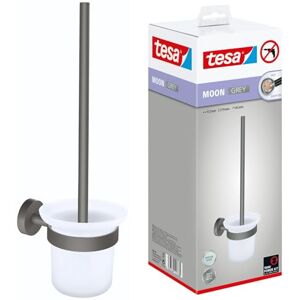 tesa UK tesa MOON GREY Toilet Brush Set, with holder and toilet brush, matt grey, satin glass for industrial style and modern bathrooms drill-free, incl. adhesive solution 379 mm x 112 mm x 145 mm tesa UK tesa MOON GREY Toilet Brush Set, with holder and toilet brush, matt grey, satin glass for industrial style and modern bathrooms drill-free, incl. adhesive solution 379 mm x 112 mm x 145 mm