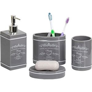 Home Basics Paris Collection 4 Piece Bathroom Accessories Set, Bath Set Features Soap Dispenser, Toothbrush Holder, Tumbler, Soap Dish With Stylish Accent Decor To Complement Any Bathroom Gray/Slate Home Basics Paris Collection 4 Piece Bathroom Accessories Set, Bath Set Features Soap Dispenser, Toothbrush Holder, Tumbler, Soap Dish With Stylish Accent Decor To Complement Any Bathroom Gray/Slate
