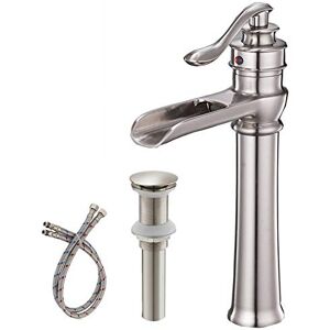 BWE Eyekepper Brushed Nickel Finished Waterfall Single Handle Basin Vanity Sink Vessel Bathroom Faucet Tall Mixer Tap BWE Eyekepper Brushed Nickel Finished Waterfall Single Handle Basin Vanity Sink Vessel Bathroom Faucet Tall Mixer Tap