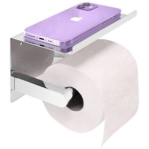 joeji's Kitchen Toilet Paper Roll Holder with Shelf Brushed Stainless Steel Wall Mounted Strong Adhesive or Screws Rustproof Loo Roll Dispenser with Phone Storage Shelf (Chrome Silver) joeji's Kitchen Toilet Paper Roll Holder with Shelf Brushed Stainless Steel Wall Mounted Strong Adhesive or Screws Rustproof Loo Roll Dispenser with Phone Storage Shelf (Chrome Silver)