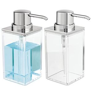 mDesign Set of 2 Bathroom Soap Pump — Stylish Soap Dispenser Pump for Bathroom Sink — Handwash Dispenser for the Bathroom or Kitchen — Clear/Silver