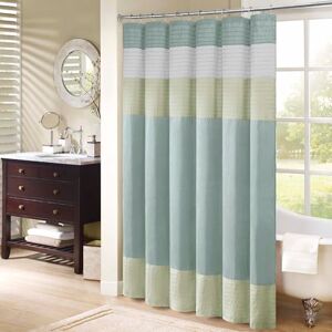 Madison Park Bathroom Shower Faux Silk Pieced Striped Modern Microfiber Bath Curtains, Polyester, Green, 72" W x 72" L (Pack of 1) Madison Park Bathroom Shower Faux Silk Pieced Striped Modern Microfiber Bath Curtains, Polyester, Green, 72" W x 72" L (Pack of 1)