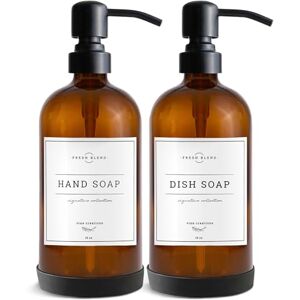 Vine Creations Amber Glass Soap Dispenser, 2 Pack Kitchen Soap Dispenser Set with Stainless Steel Pump, 16 oz Dish Soap and Hand Soap Dispensers for Bathroom with Waterproof Labels Vine Creations Amber Glass Soap Dispenser, 2 Pack Kitchen Soap Dispenser Set with Stainless Steel Pump, 16 oz Dish Soap and Hand Soap Dispensers for Bathroom with Waterproof Labels