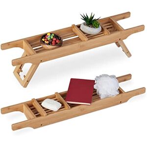 Relaxdays Bathtub Tray, Bamboo, 69 cm Wide, Caddy with Folding Legs, Over The Bath Rack with Soap Dish, Natural Relaxdays Bathtub Tray, Bamboo, 69 cm Wide, Caddy with Folding Legs, Over The Bath Rack with Soap Dish, Natural