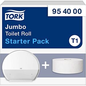 Tork Jumbo Toilet Paper Wall Mounted Dispenser Starter Pack White T1, High Capacity, Elevation Range, Dispenser and 1 x Refill, 954000 Tork Jumbo Toilet Paper Wall Mounted Dispenser Starter Pack White T1, High Capacity, Elevation Range, Dispenser and 1 x Refill, 954000