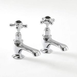 Hudson Reed Old London BC401HX Topaz Traditional Bathroom Single Basin Taps with Crosshead Handles and Hexagonal Collars, 141mm x 66mm, Chrome/Black Hudson Reed Old London BC401HX Topaz Traditional Bathroom Single Basin Taps with Crosshead Handles and Hexagonal Collars, 141mm x 66mm, Chrome/Black