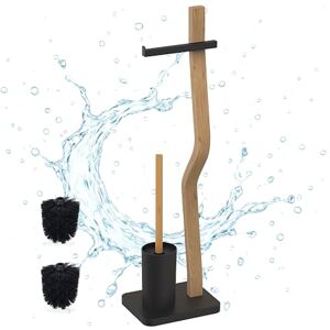 Relaxdays toilet set, HxWxD: 78.5 x 23 x 18 cm, wood & metal, freestanding toilet paper holder with brush, black/natural Relaxdays toilet set, HxWxD: 78.5 x 23 x 18 cm, wood & metal, freestanding toilet paper holder with brush, black/natural