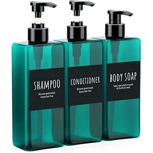 16.9oz Shampoo Conditioner Bottles, Segbeauty 3pcs 500ml Pump Press Dispenser with Labels, Empty Refillable Shampoo Body Soap Conditioner Gel Plastic Bathroom Press Lotion Containers Light Sea Green