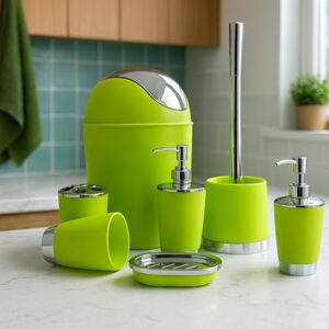 Fingey Bathlux Modern Design 6 Piece Bathroom Accessory Set, Toilet Brush, Waste Bin, Soap Dish, Tooth Brush Holder Soap Dispenser, Rinse Cup (Green) Fingey Bathlux Modern Design 6 Piece Bathroom Accessory Set, Toilet Brush, Waste Bin, Soap Dish, Tooth Brush Holder Soap Dispenser, Rinse Cup (Green)