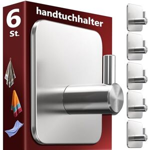 Menz Towel Rail Without Drilling, Pack of 6 Stainless Steel Adhesive Hooks Extra Strong Rustproof Ideal as Towel Hooks for Bathroom and Kitchen Premium Self-Adhesive Hooks with Adhesive Pads Menz Towel Rail Without Drilling, Pack of 6 Stainless Steel Adhesive Hooks Extra Strong Rustproof Ideal as Towel Hooks for Bathroom and Kitchen Premium Self-Adhesive Hooks with Adhesive Pads