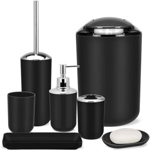 IMAVO Bathroom Accessories Set, 6-Piece Plastic Gift Set, Toothbrush Holder, Toothbrush Cup, soap Dispenser, soap Dish, Toilet Brush Holder, Trash can (Black) IMAVO Bathroom Accessories Set, 6-Piece Plastic Gift Set, Toothbrush Holder, Toothbrush Cup, soap Dispenser, soap Dish, Toilet Brush Holder, Trash can (Black)