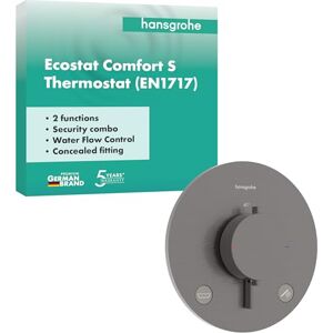 Hansgrohe Ecostat Comfort S Thermostat Concealed with Security Combination, Thermostatic Mixer with Safety Stop at 40 °C, Thermostat Round, Mixer tap for 2 Functions, Brushed Black Chrome, 33718340 Hansgrohe Ecostat Comfort S Thermostat Concealed with Security Combination, Thermostatic Mixer with Safety Stop at 40 °C, Thermostat Round, Mixer tap for 2 Functions, Brushed Black Chrome, 33718340