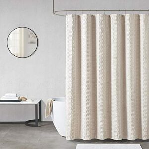Madison Park Metro Bathroom Shower, Textured Woven Clipped Design Modern Mid-Century Privacy Bath Fabric Curtains, 72"x72", Sand Madison Park Metro Bathroom Shower, Textured Woven Clipped Design Modern Mid-Century Privacy Bath Fabric Curtains, 72"x72", Sand