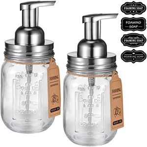 Amolliar Mason Jar Foaming Soap Dispenser -Rustproof Stainless Steel Lid/BPA Free Foam Pump-Waterproof Chalkboard Labels-Farmhouse Decor Bathroom Accessories,Refillable &Eco Friendly -Brushed Nickel (2 Pack) Amolliar Mason Jar Foaming Soap Dispenser -Rustproof Stainless Steel Lid/BPA Free Foam Pump-Waterproof Chalkboard Labels-Farmhouse Decor Bathroom Accessories,Refillable &Eco Friendly -Brushed Nickel (2 Pack)