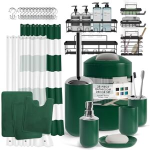 Clara Clark Bathroom Set 28PC Bathroom Set with Adhesive Corner Shower Caddy Hanging, Bathroom Sets with Shower Curtain and Rugs, Green Shower Curtain Set with Bathroom Trash Can Clara Clark Bathroom Set 28PC Bathroom Set with Adhesive Corner Shower Caddy Hanging, Bathroom Sets with Shower Curtain and Rugs, Green Shower Curtain Set with Bathroom Trash Can